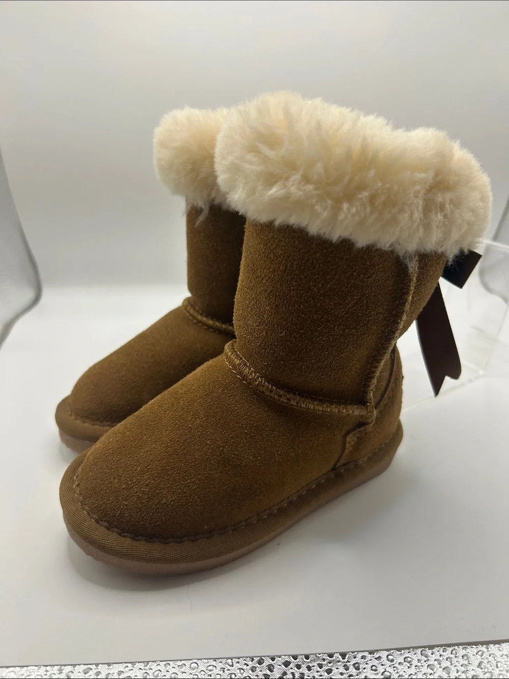 Lamo Kids Brown Shearling-Lined Cozy Boots ribbon lace up size 8 toddler